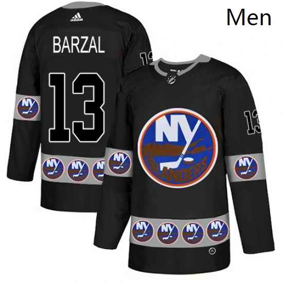 Mens Adidas New York Islanders 13 Mathew Barzal Authentic Black Team Logo Fashion NHL Jersey